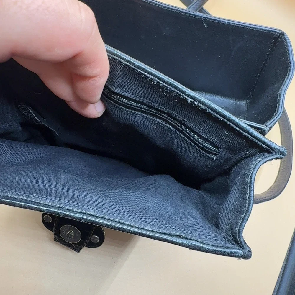Brighton One World Crossbody Bag Black Leather Croc Embossed Flap Small